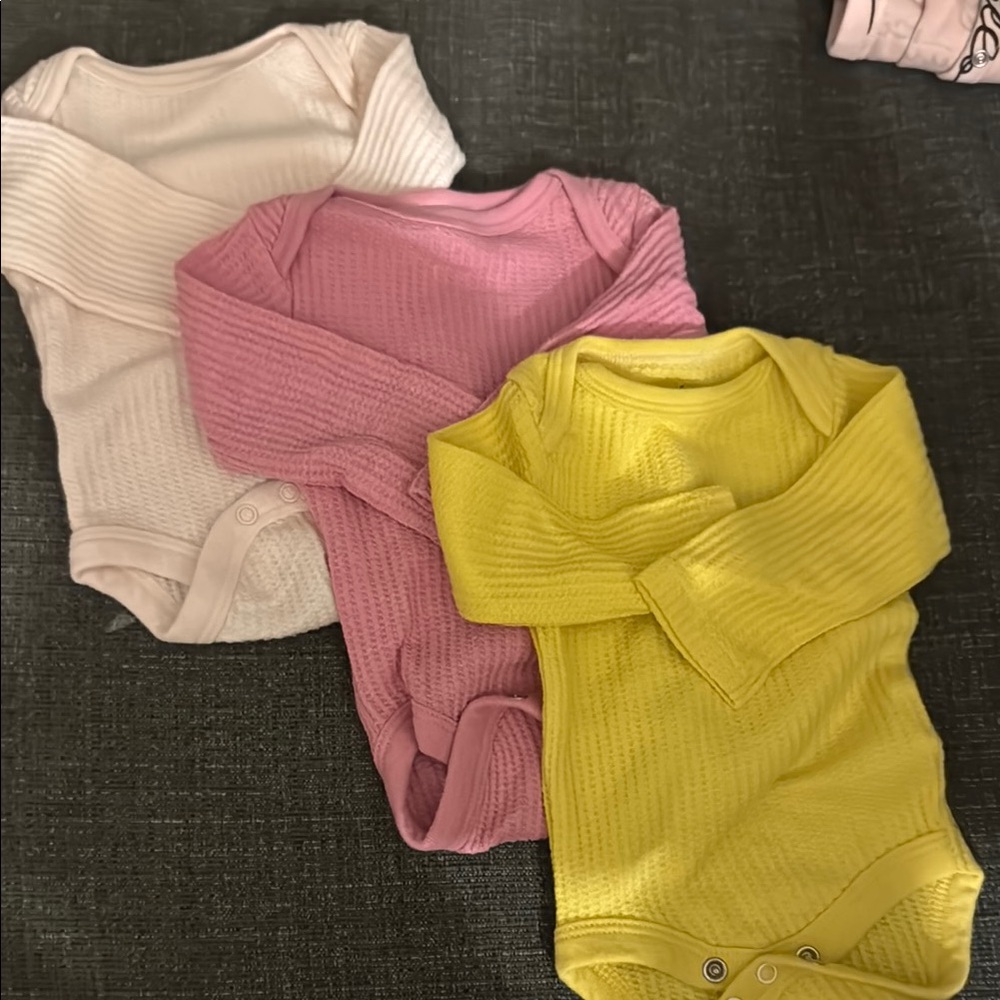 Baby Bodysuit Set in Cream, Pink, and Yellow